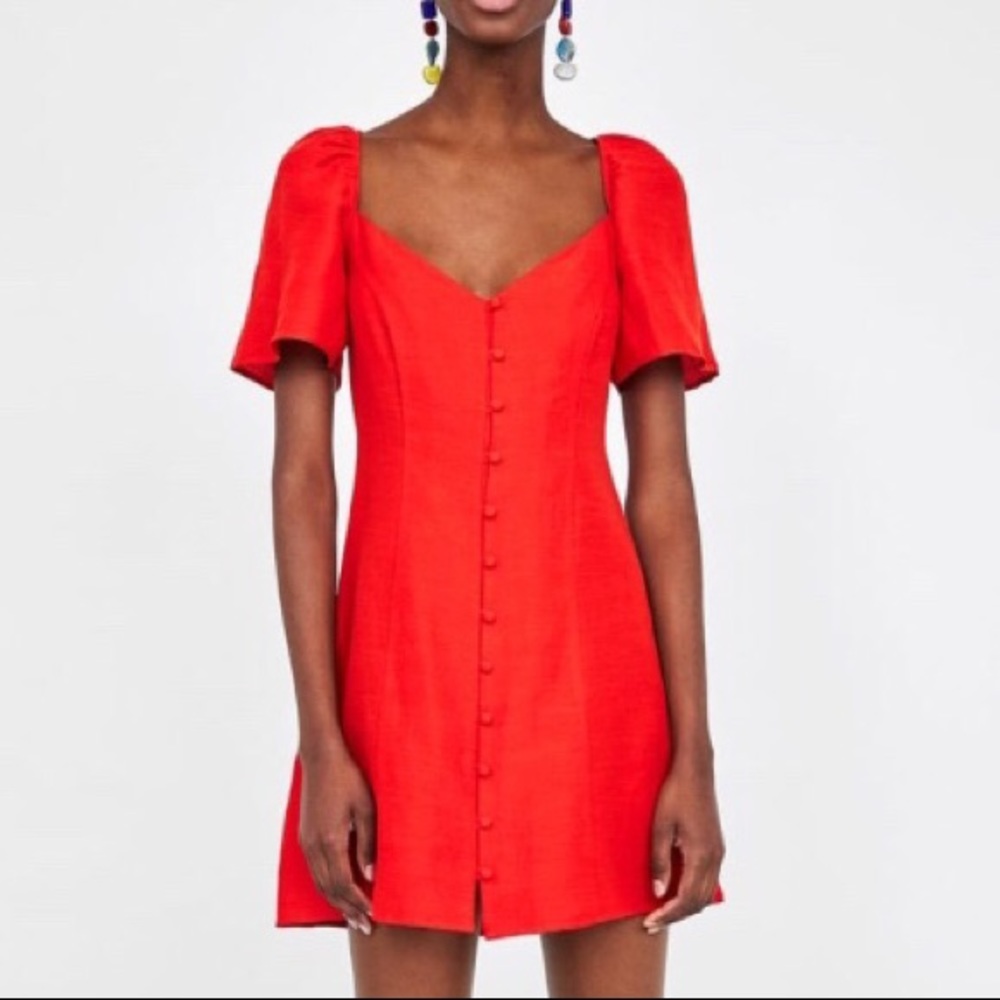 NWT bright red button mini dress